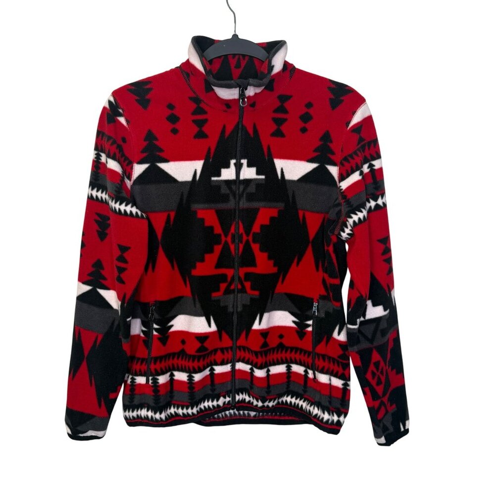 Lauren Ralph Lauren Active Red Native Womens Full Zip Jacket Size M Tribal Aztec